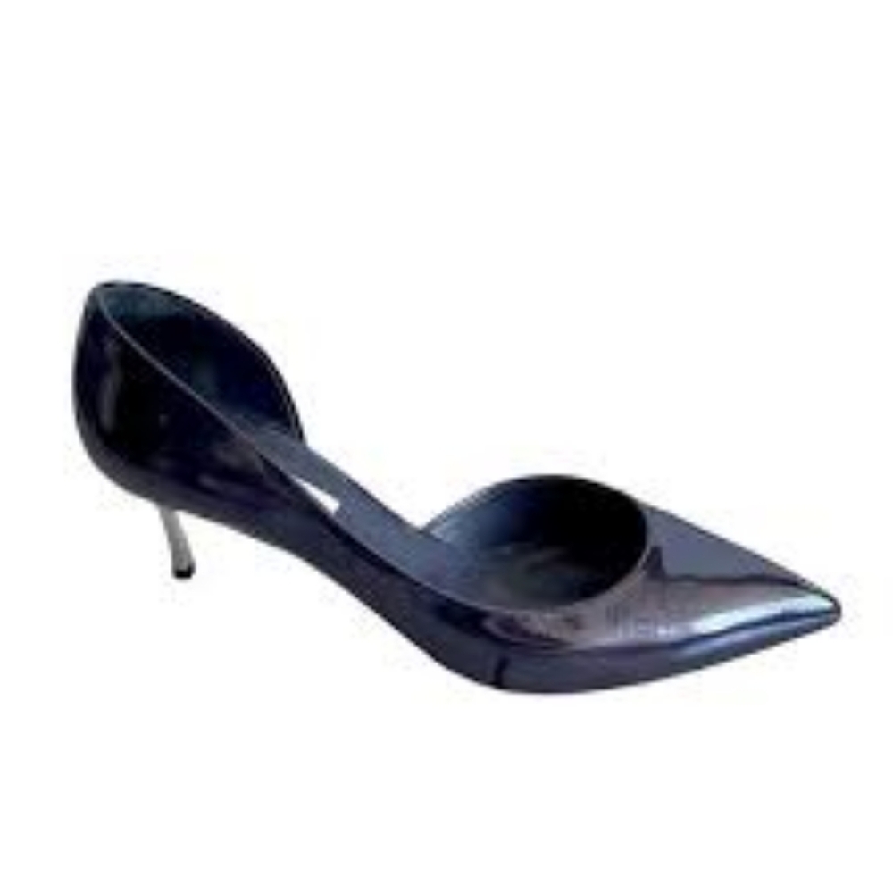 CASADEI Italy Pointy Toe D’Orsay Purple Patent Leather Pumps Silver Heels 8.5